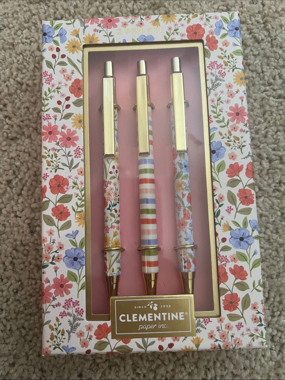 Clementine Pen Set Floral Pink and Striped